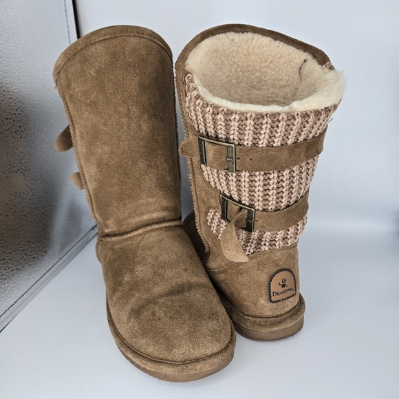 BearPaw Boshie Boots Brown Suede Knit Detail Light Hickory Women's size 8 - Picture 4 of 11